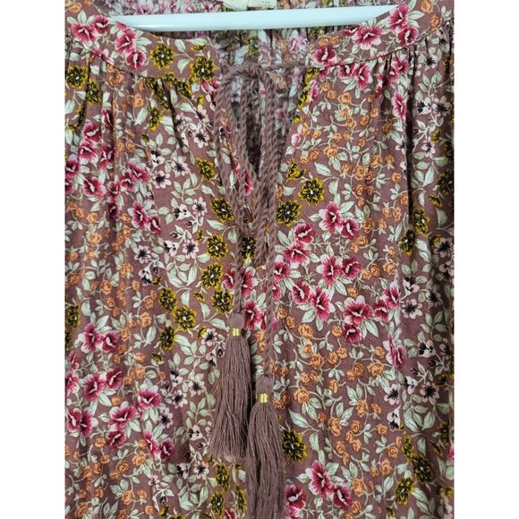Jane + Delancey Women's M Floral Boho Lace Trim Blouse Peasant Tassel Festival - Picture 3 of 9
